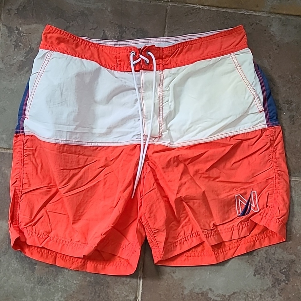 Vintage Nautica swim trunks men's size large red white blue LOGO‎